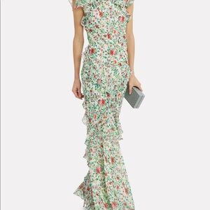 Saloni Tamara Floral Silk Ruffle Gown Size 4/6